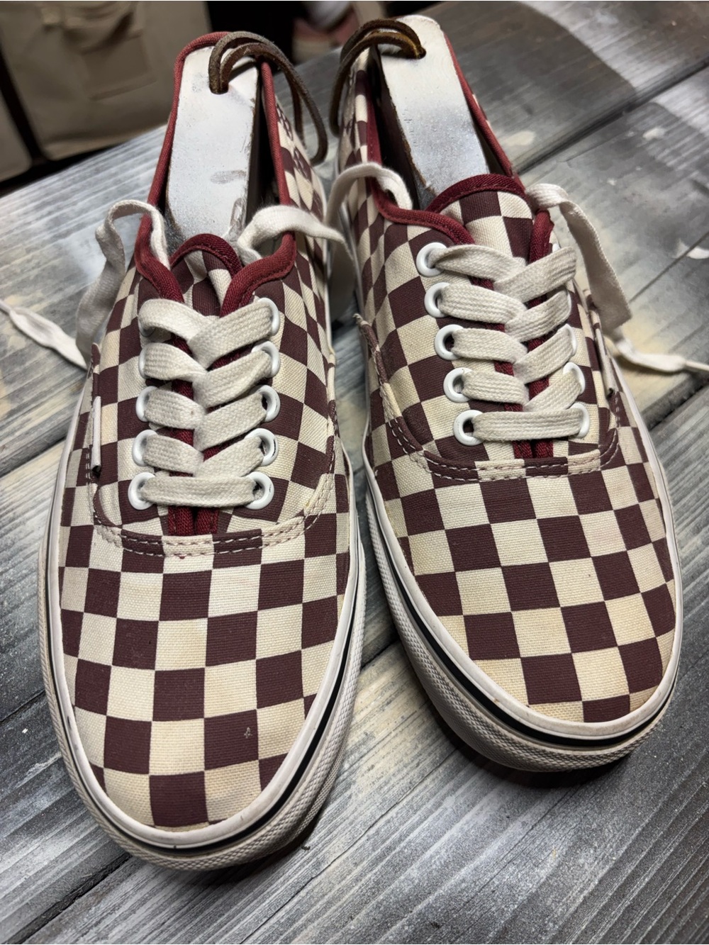 Vans Checkerboard Canvas Sneakers - Burgundy & Off-White